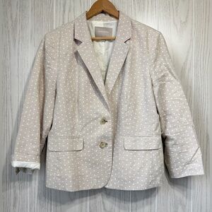 Banana Republic Tan Lined Polka Dot Blazer Size 14 Linen Blend Two Button LNC
